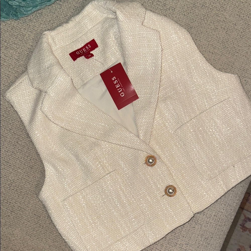 Guess Ivory Tweed Vest